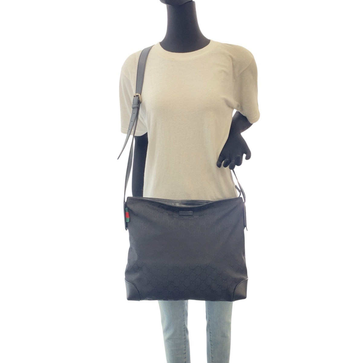 GUCCI Shoulder Bag 308930 GG canvas, leather black Crossbody Shoulder Bag Unisex Sherry line Women Used Authentic
