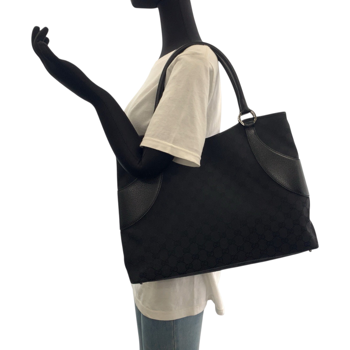 GUCCI Tote Bag 113016 GG canvas black Tote Bag Shoulder Bag Women Used Authentic
