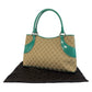 GUCCI Tote Bag 113015 GG canvas, leather Beige Green SilverMetal Tote Bag Shoulder Bag Women Used Authentic