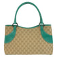 GUCCI Tote Bag 113015 GG canvas, leather Beige Green SilverMetal Tote Bag Shoulder Bag Women Used Authentic