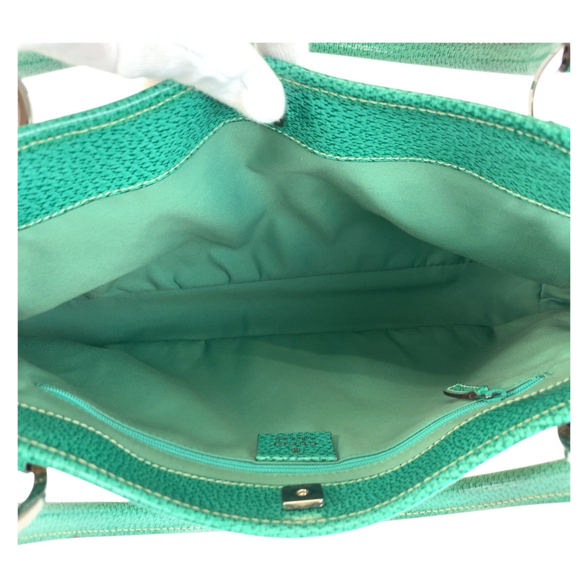 GUCCI Tote Bag 113015 GG canvas, leather Beige Green SilverMetal Tote Bag Shoulder Bag Women Used Authentic