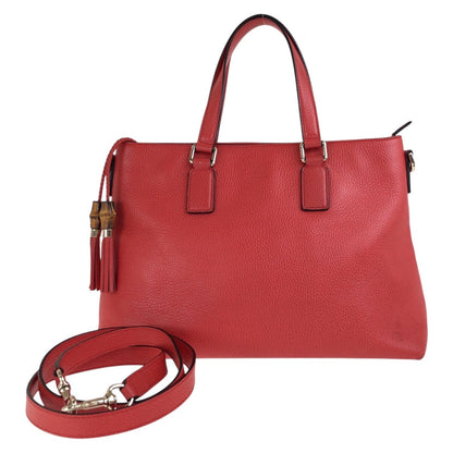 GUCCI Tote Bag 365346 leather Red Gold Metal Tote Bag Shoulder Bag 2way Bamboo Tassel Women Used Authentic