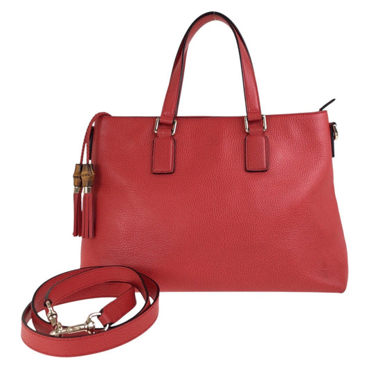 GUCCI Tote Bag 365346 leather Red Gold Metal Tote Bag Shoulder Bag 2way Bamboo Tassel Women Used Authentic