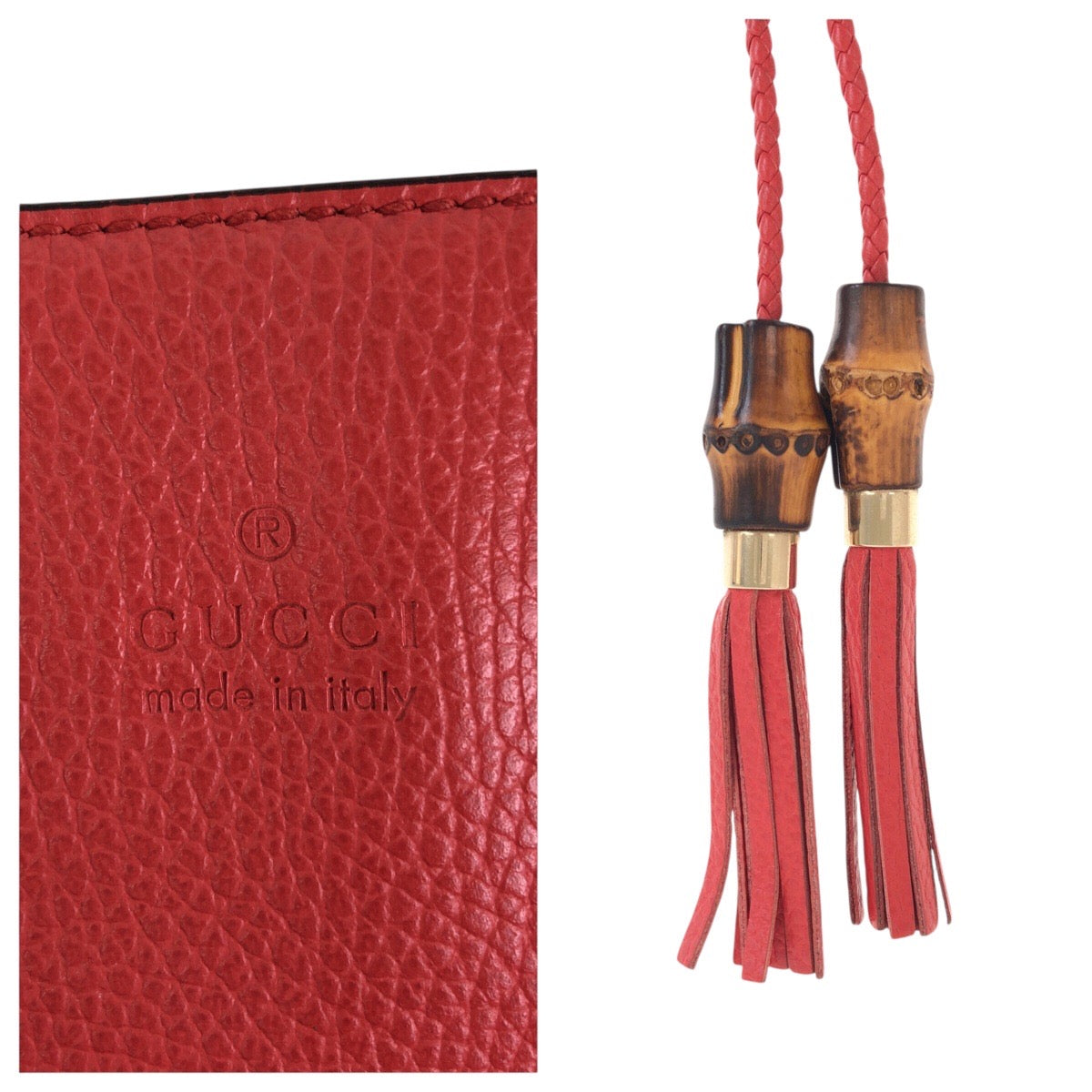 GUCCI Tote Bag 365346 leather Red Gold Metal Tote Bag Shoulder Bag 2way Bamboo Tassel Women Used Authentic