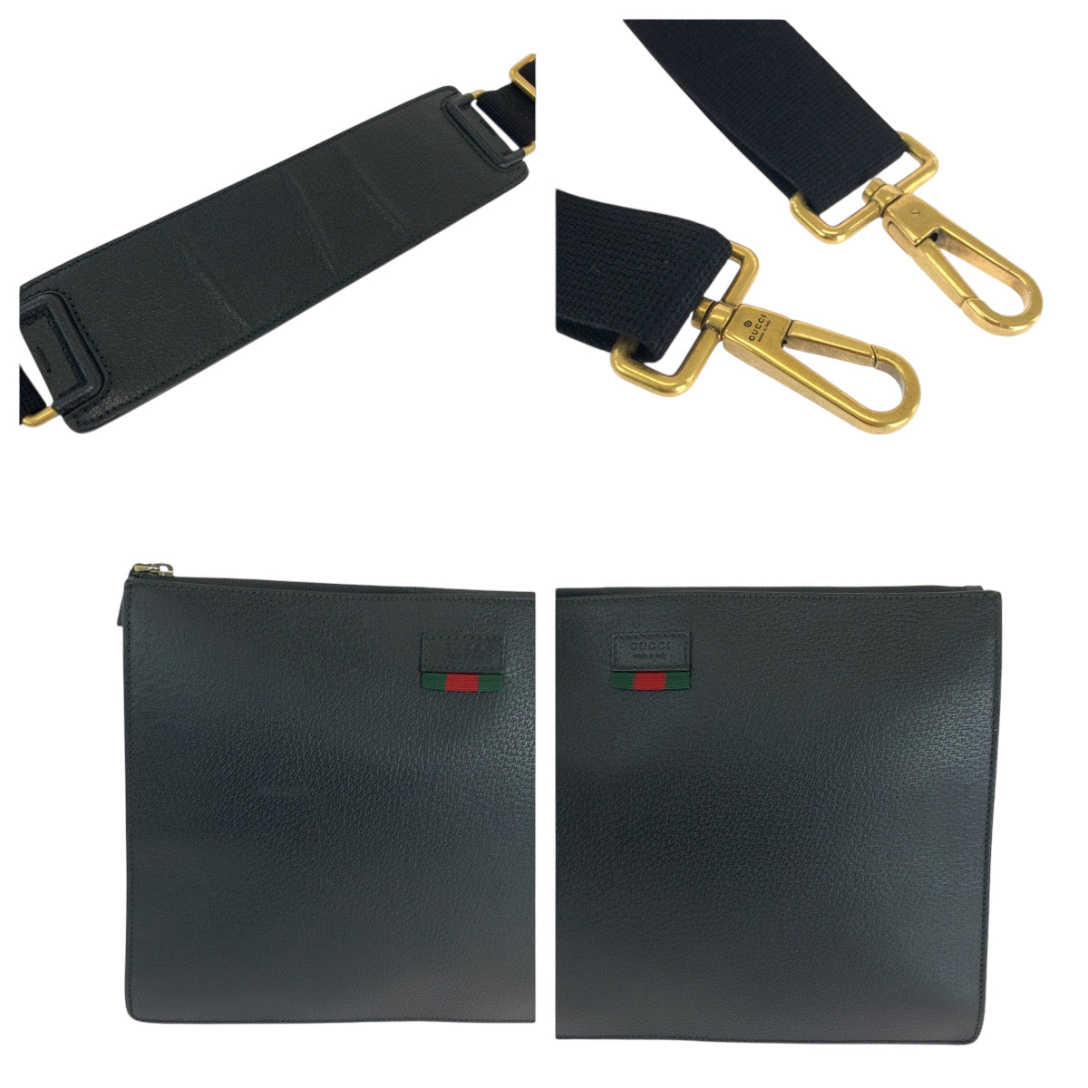 GUCCI Shoulder Bag 450976 leather Black GoldMetal Shoulder Bag Clutch bag 2way Sherry line mens Used Authentic