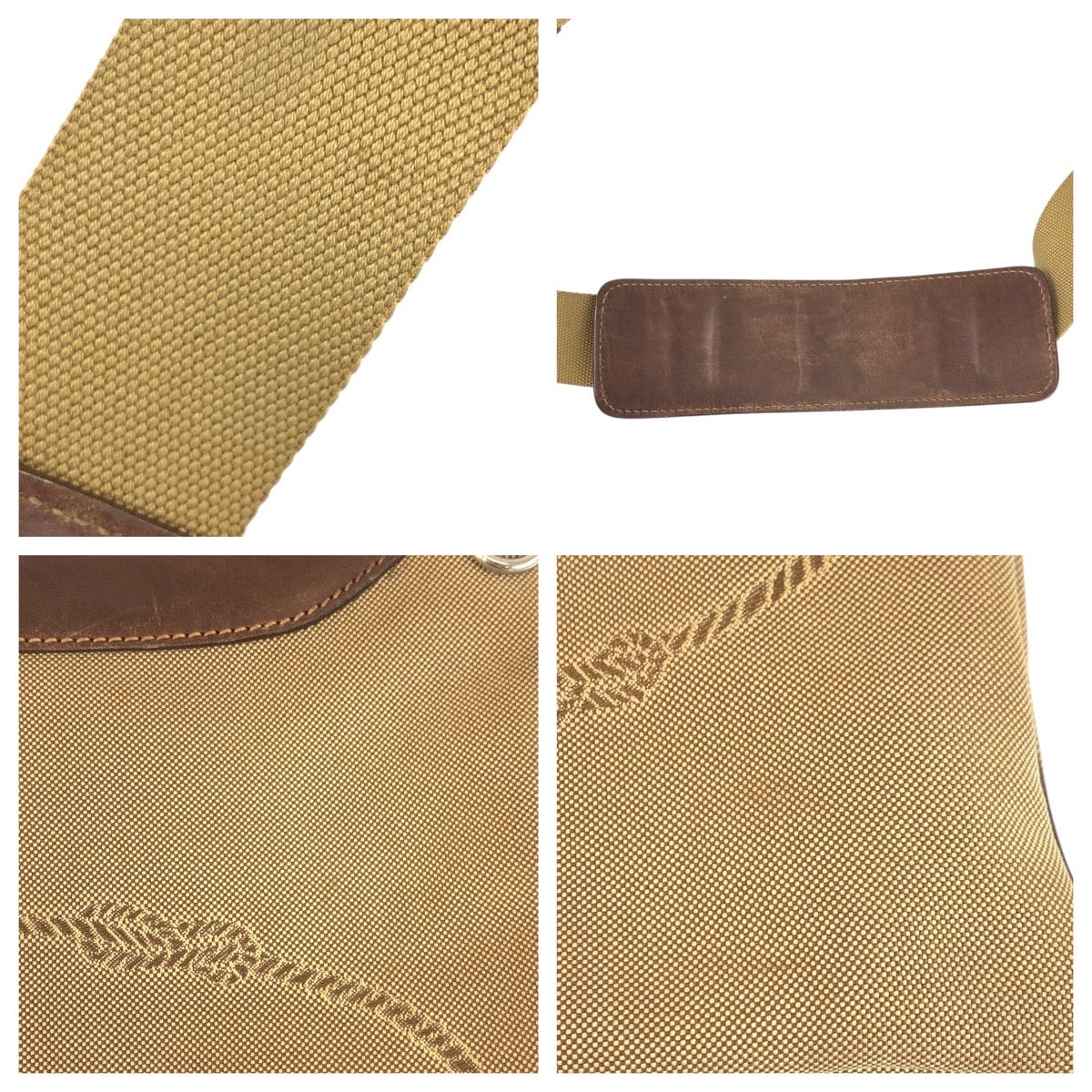 PRADA Shoulder Bag Canvas, Leather Beige Brown SilverMetal Shoulder Bag Messenger bag Logo jacquard Women Used Authentic