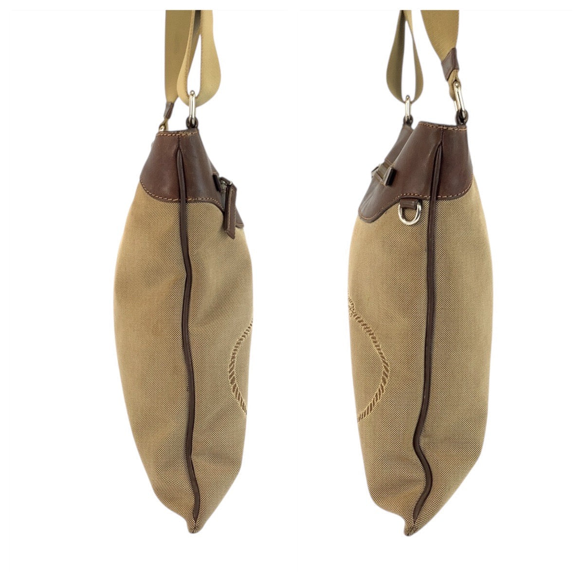 PRADA Shoulder Bag Canvas, Leather Beige Brown SilverMetal Shoulder Bag Messenger bag Logo jacquard Women Used Authentic