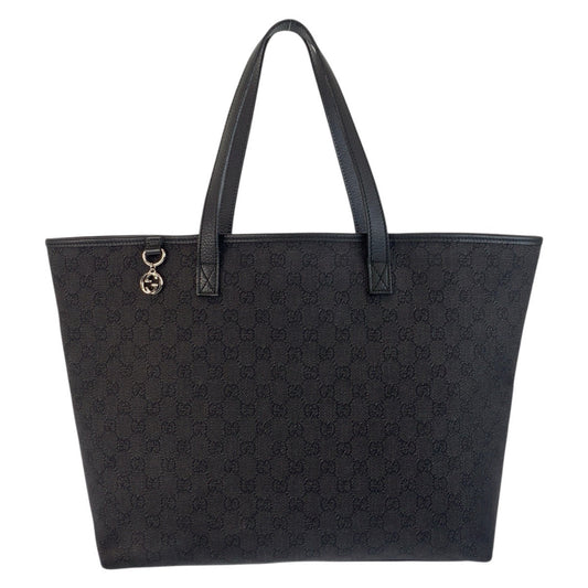 GUCCI Tote Bag 211525 GG canvas, leather black Tote Bag Shoulder Bag Interlocking Women Used Authentic