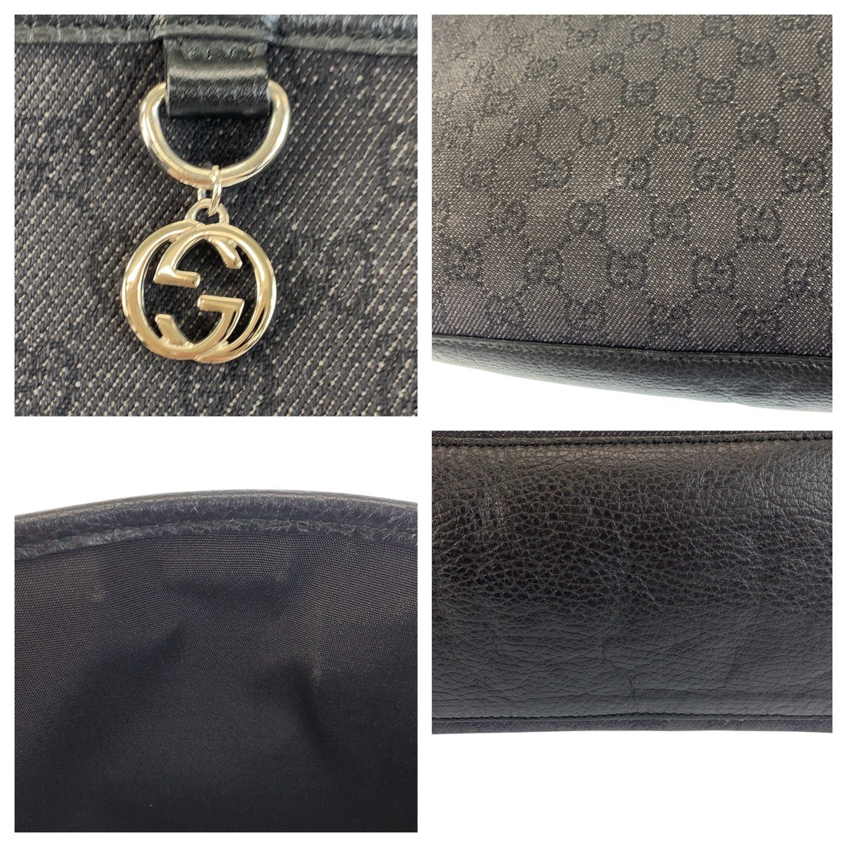 GUCCI Tote Bag 211525 GG canvas, leather black Tote Bag Shoulder Bag Interlocking Women Used Authentic