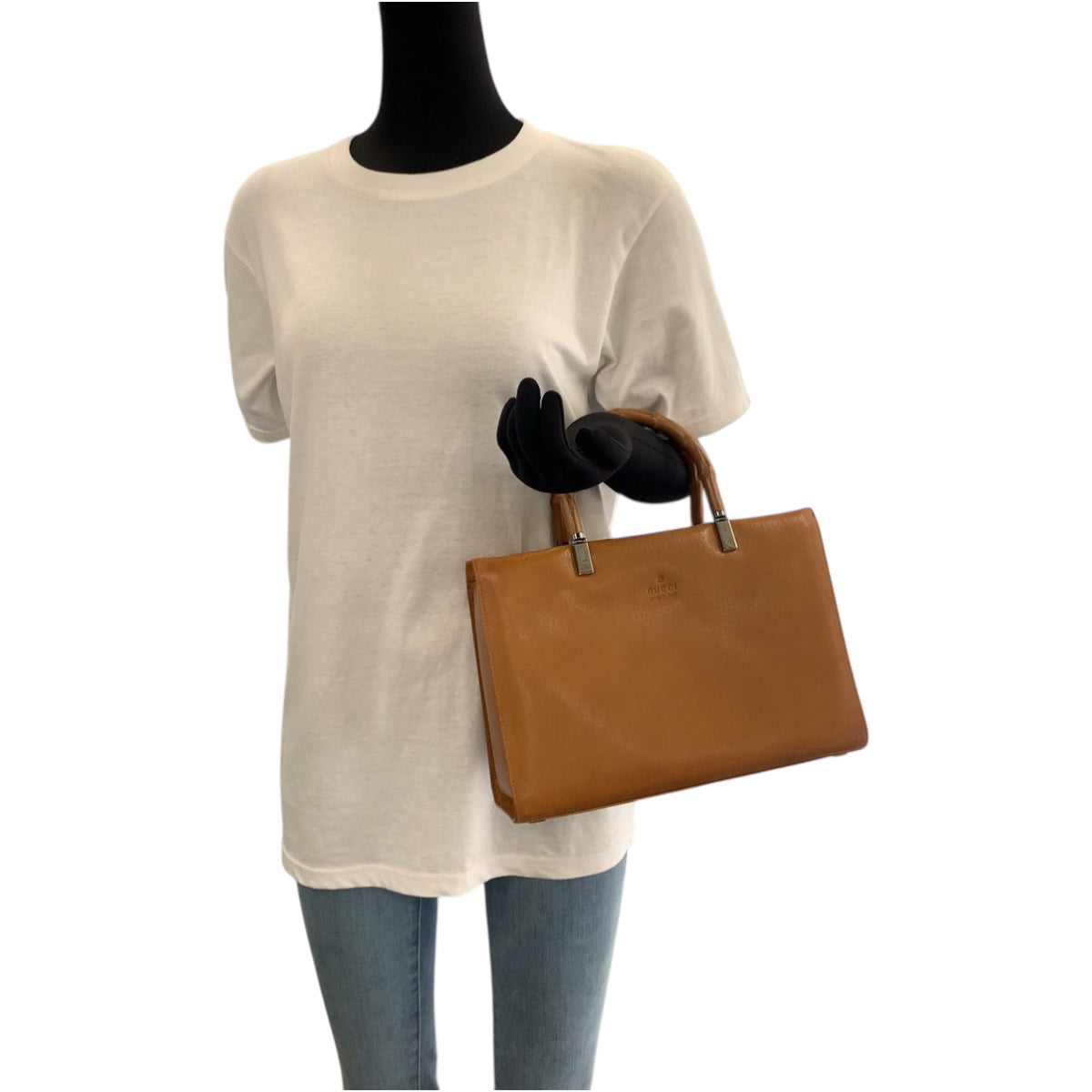 GUCCI Handbag 002 1035 leather Camel SilverMetal 2way Handbag Tote Bag Shoulder Bag Bamboo Women Used Authentic
