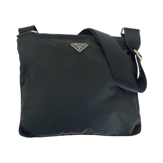 PRADA Shoulder Bag Nylon Black SilverMetal Shoulder Bag Sacoche Test Triangle With logo Women Used Authentic