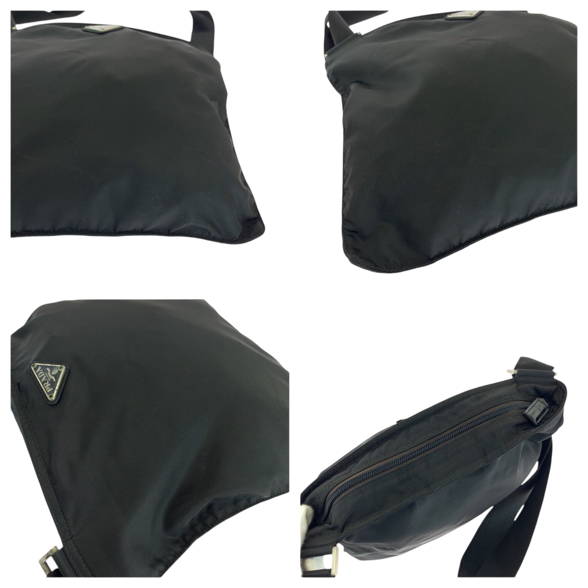 PRADA Shoulder Bag Nylon Black SilverMetal Shoulder Bag Sacoche Test Triangle With logo Women Used Authentic