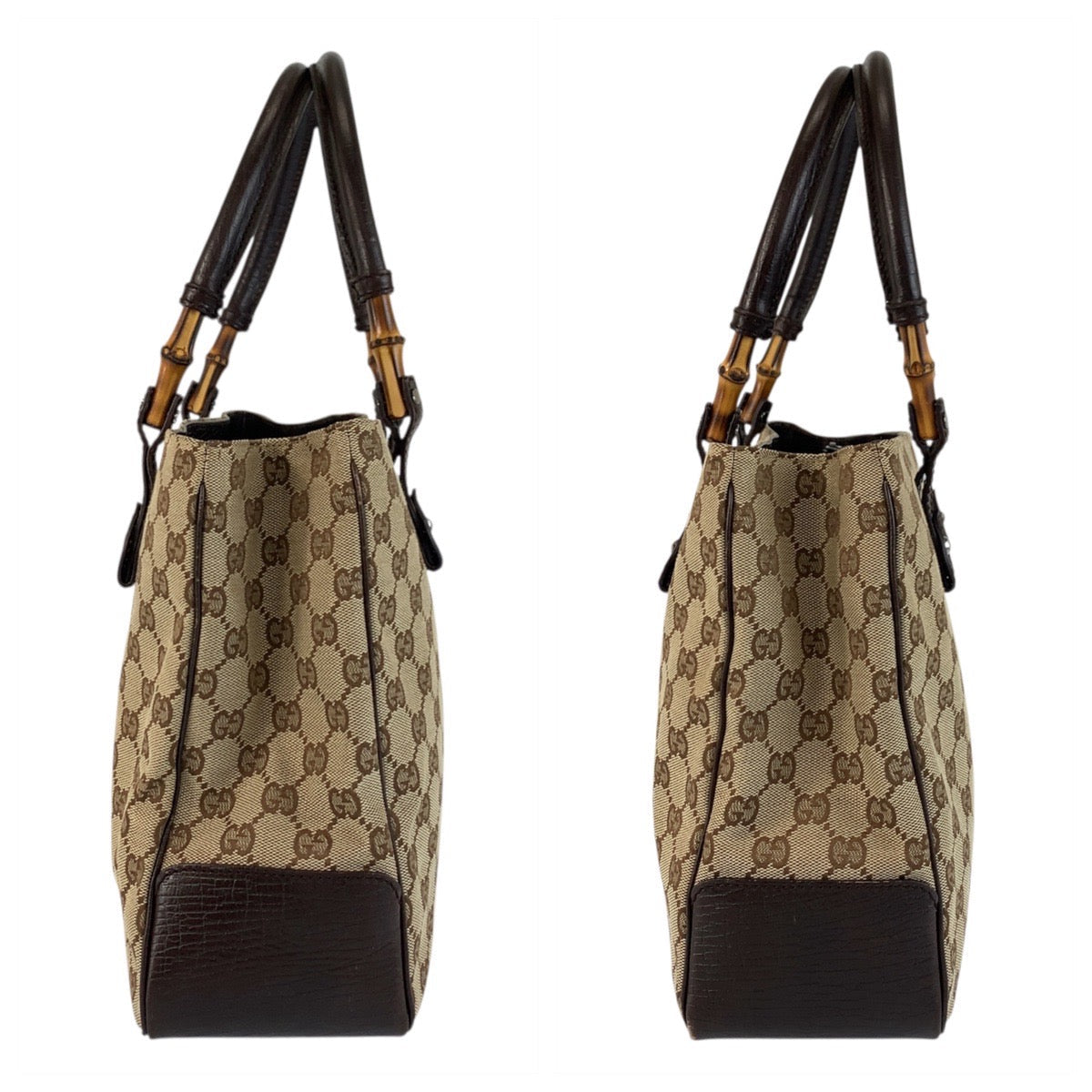GUCCI Tote Bag 112526 GG canvas Beige Brown SilverMetal Tote Bag Shoulder Bag Bamboo Women Used Authentic