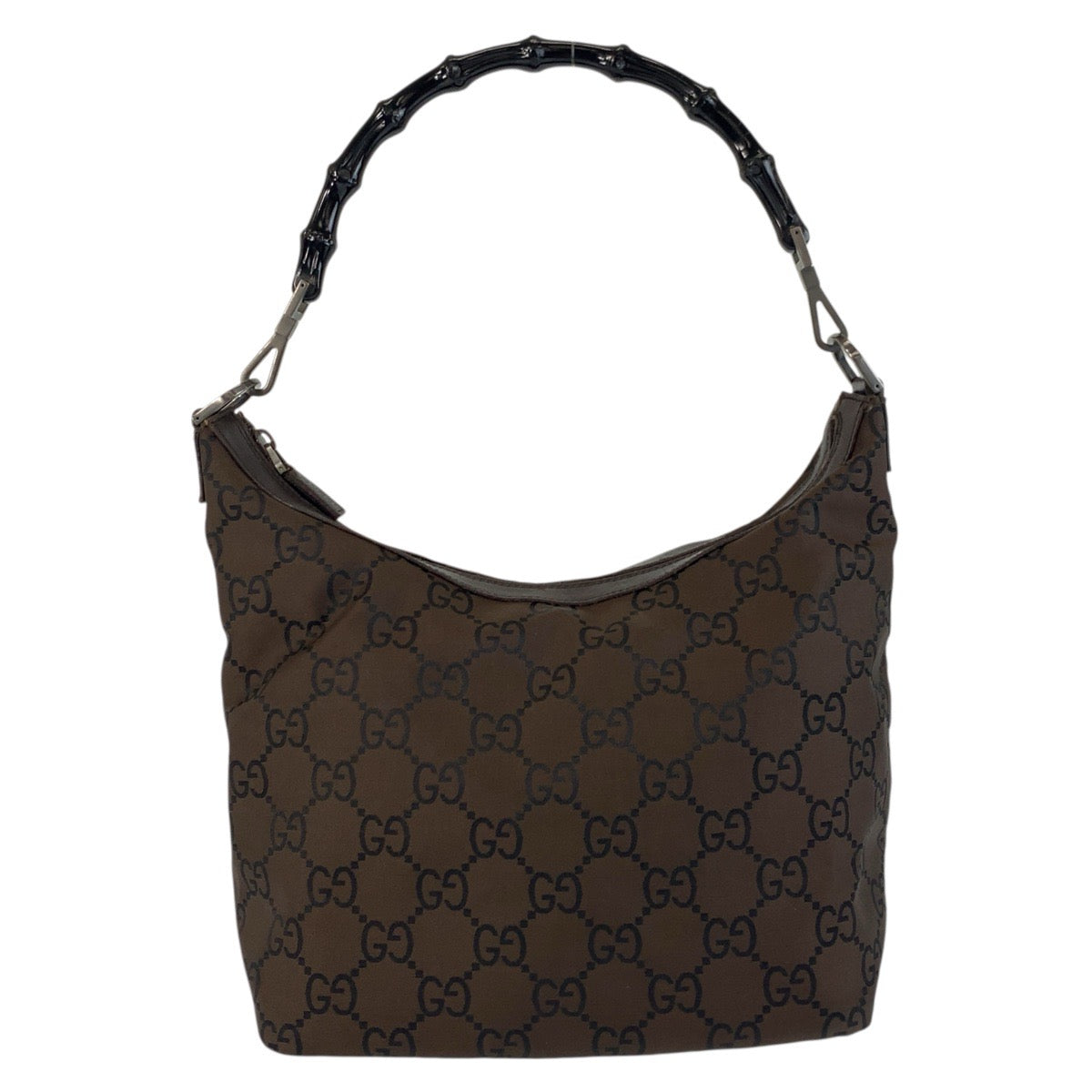 GUCCI Shoulder Bag 000 0531 Nylon Brown Bamboo GG pattern Women Used Authentic