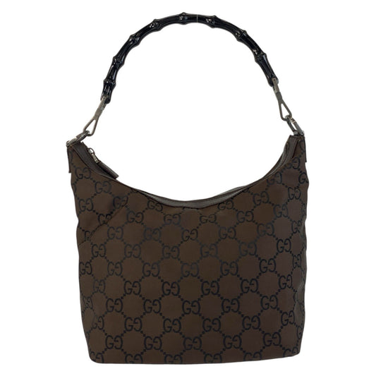 GUCCI Shoulder Bag 000 0531 Nylon Brown Bamboo GG pattern Women Used Authentic