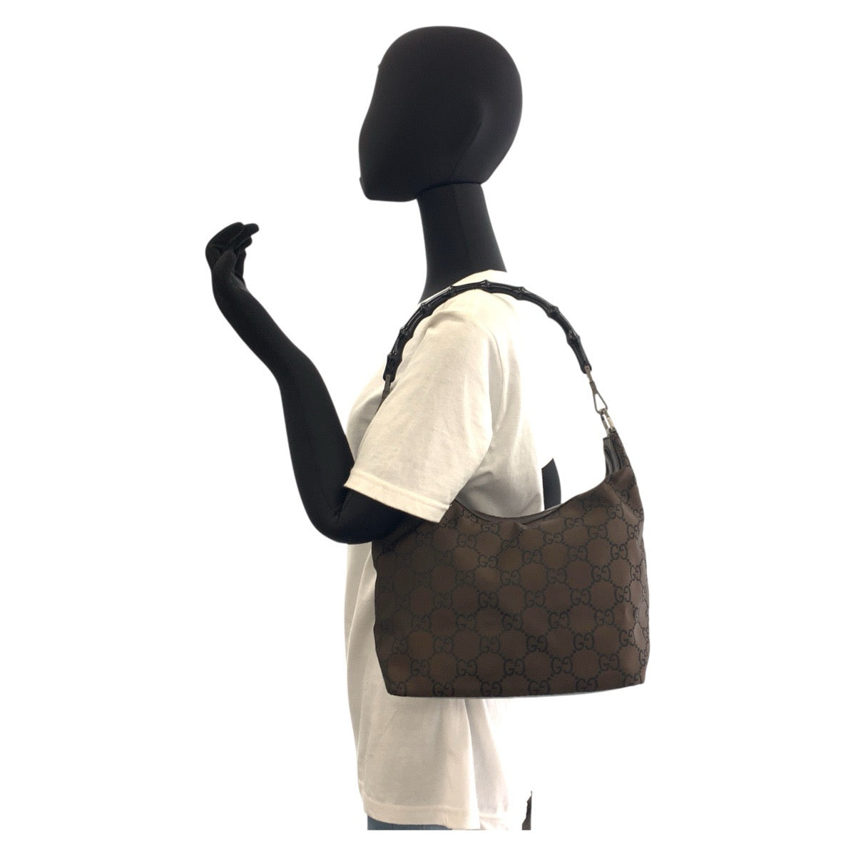 GUCCI Shoulder Bag 000 0531 Nylon Brown Bamboo GG pattern Women Used Authentic