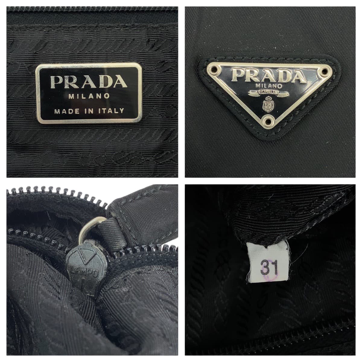 PRADA Handbag Nylon black Handbag Shoulder Bag Triangle With logo Women Used Authentic