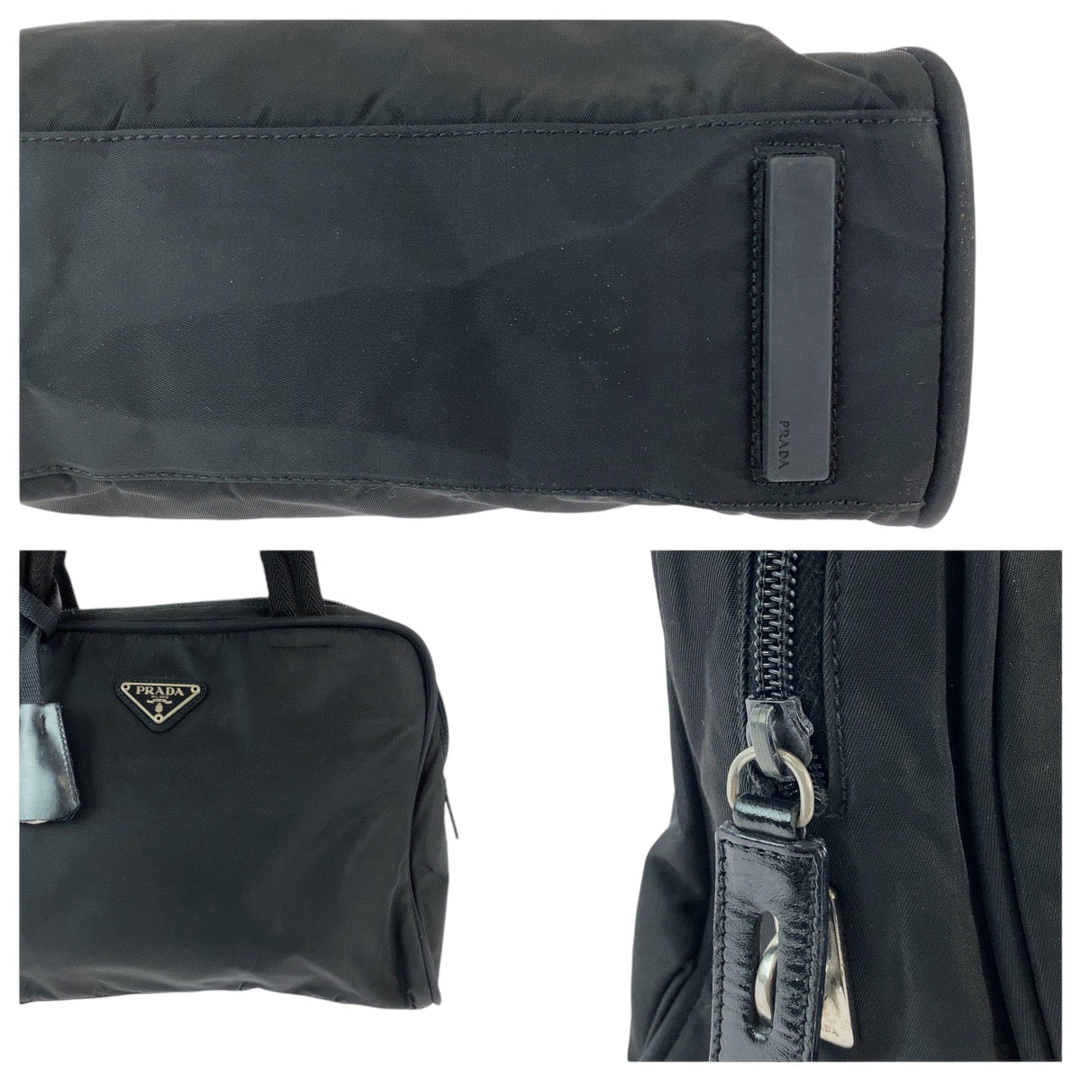 PRADA Handbag Nylon black Handbag Shoulder Bag Triangle With logo Women Used Authentic