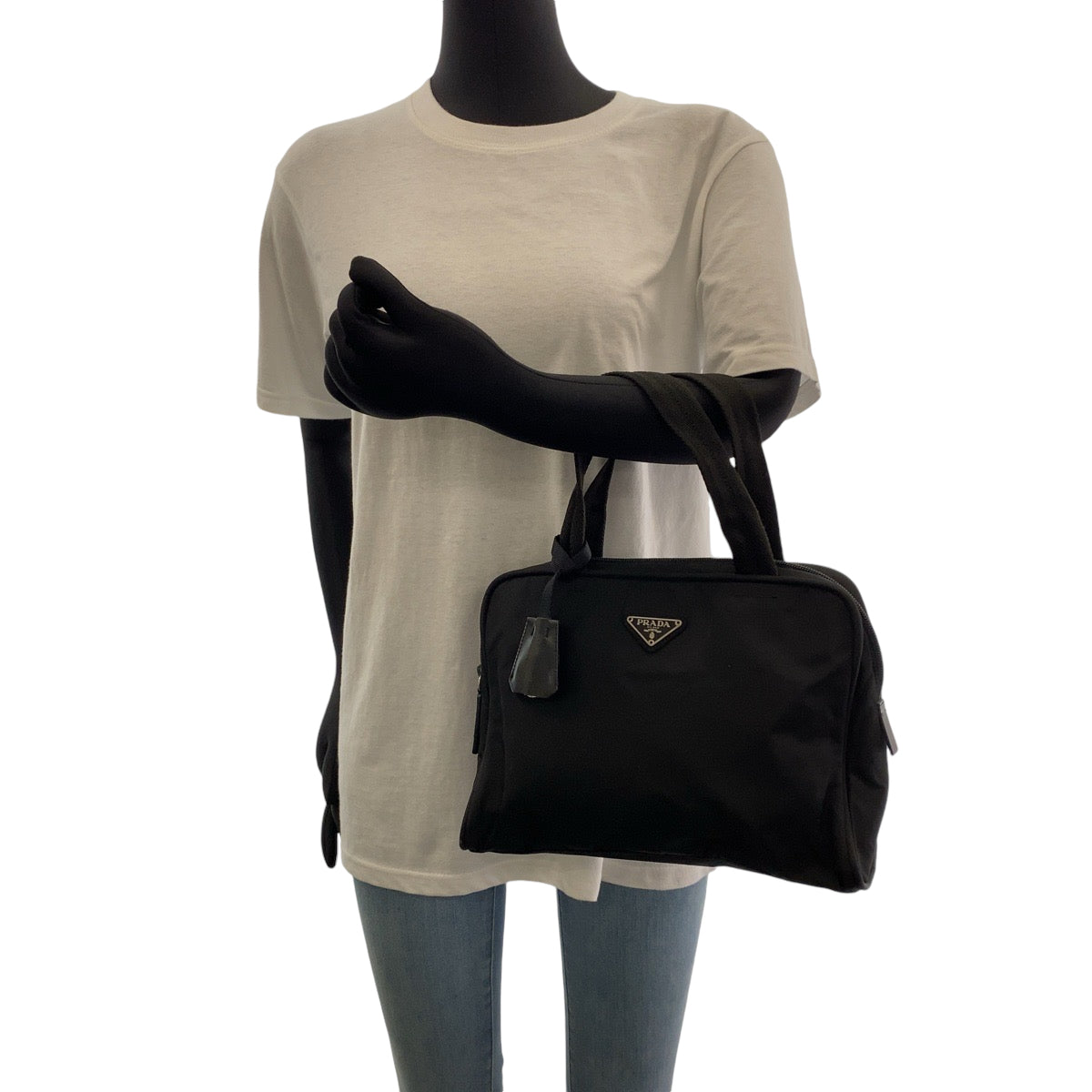 PRADA Handbag Nylon black Handbag Shoulder Bag Triangle With logo Women Used Authentic