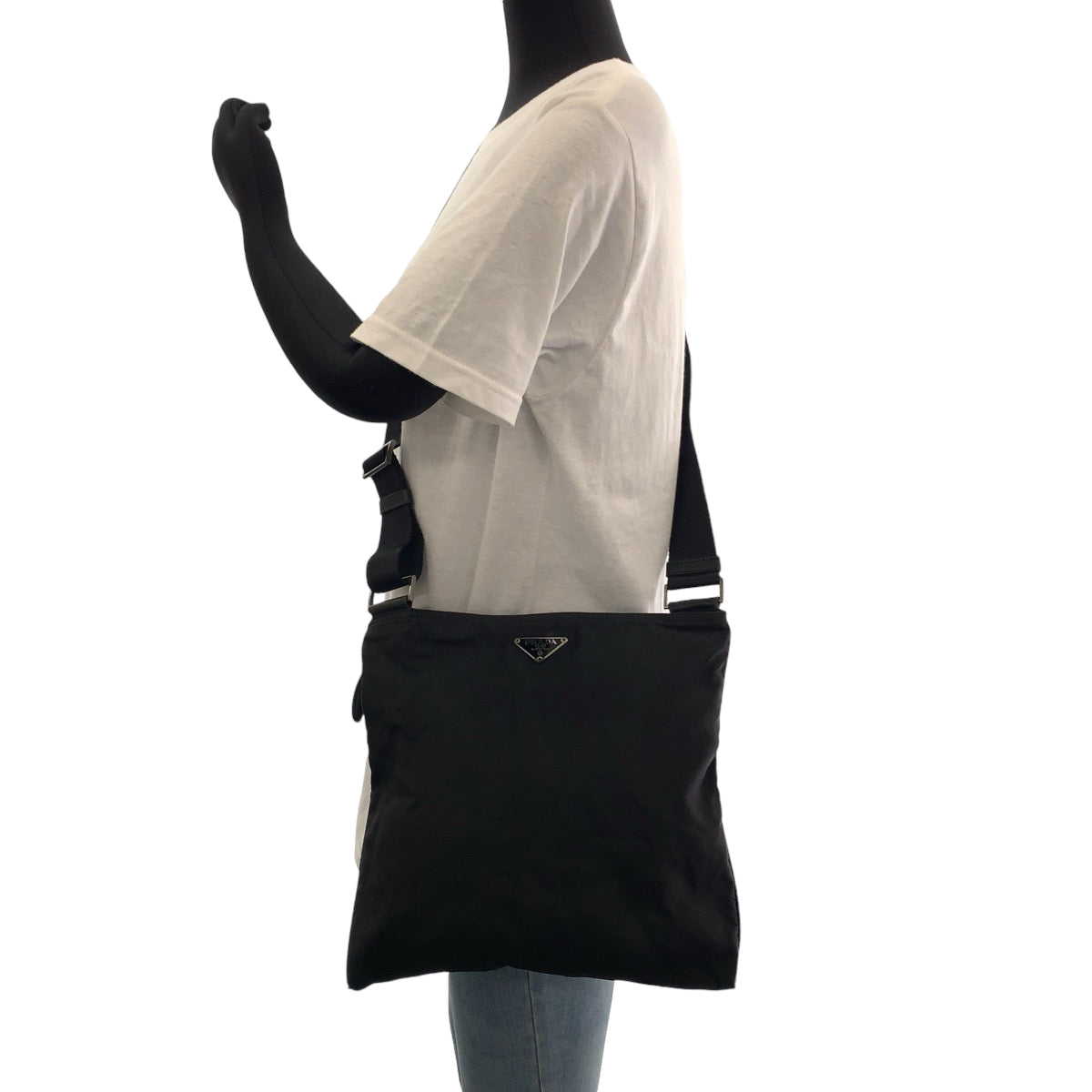 PRADA Shoulder Bag Nylon black Shoulder Bag Sacoche Pochette Test Triangle With logo mens Used Authentic