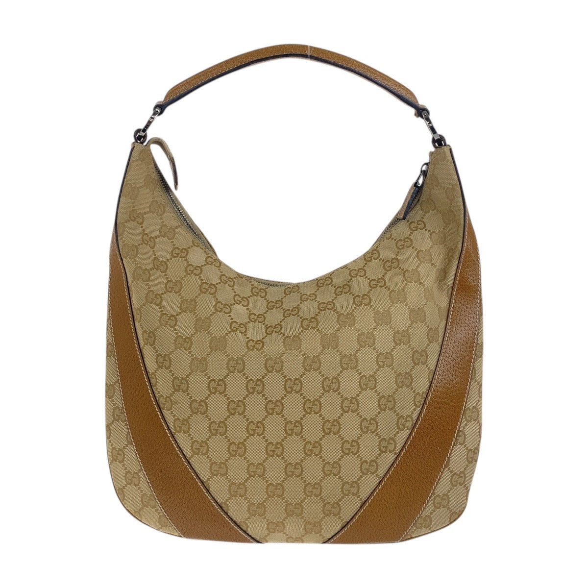 GUCCI Shoulder Bag 124357 GG canvas, leather Beige Brown SilverMetal Shoulder Bag Hobo Women Used Authentic