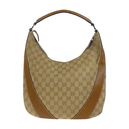 GUCCI Shoulder Bag 124357 GG canvas, leather Beige Brown SilverMetal Shoulder Bag Hobo Women Used Authentic