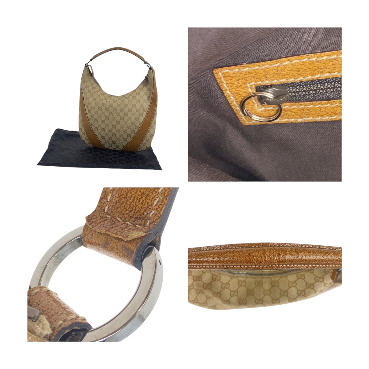 GUCCI Shoulder Bag 124357 GG canvas, leather Beige Brown SilverMetal Shoulder Bag Hobo Women Used Authentic