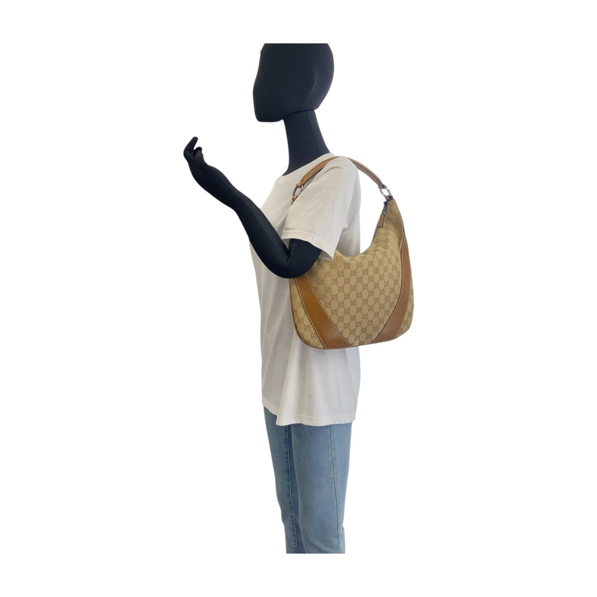 GUCCI Shoulder Bag 124357 GG canvas, leather Beige Brown SilverMetal Shoulder Bag Hobo Women Used Authentic