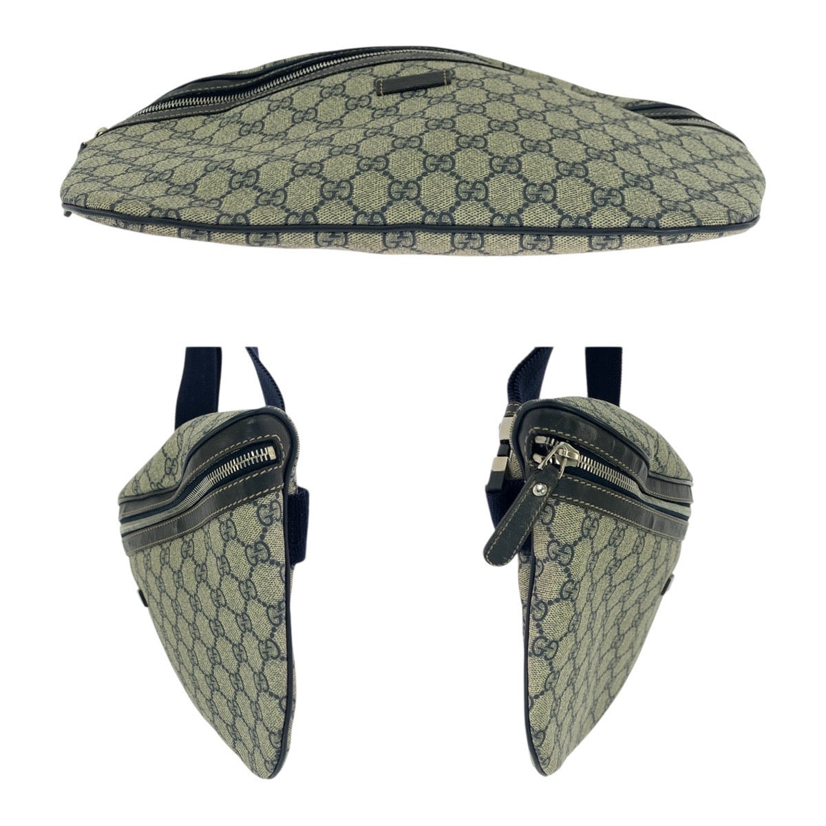 GUCCI Shoulder Bag 211110 GG Supreme Canvas Beige Navy SilverMetal Shoulder Bag Bum Bag Sling bag mens Used Authentic