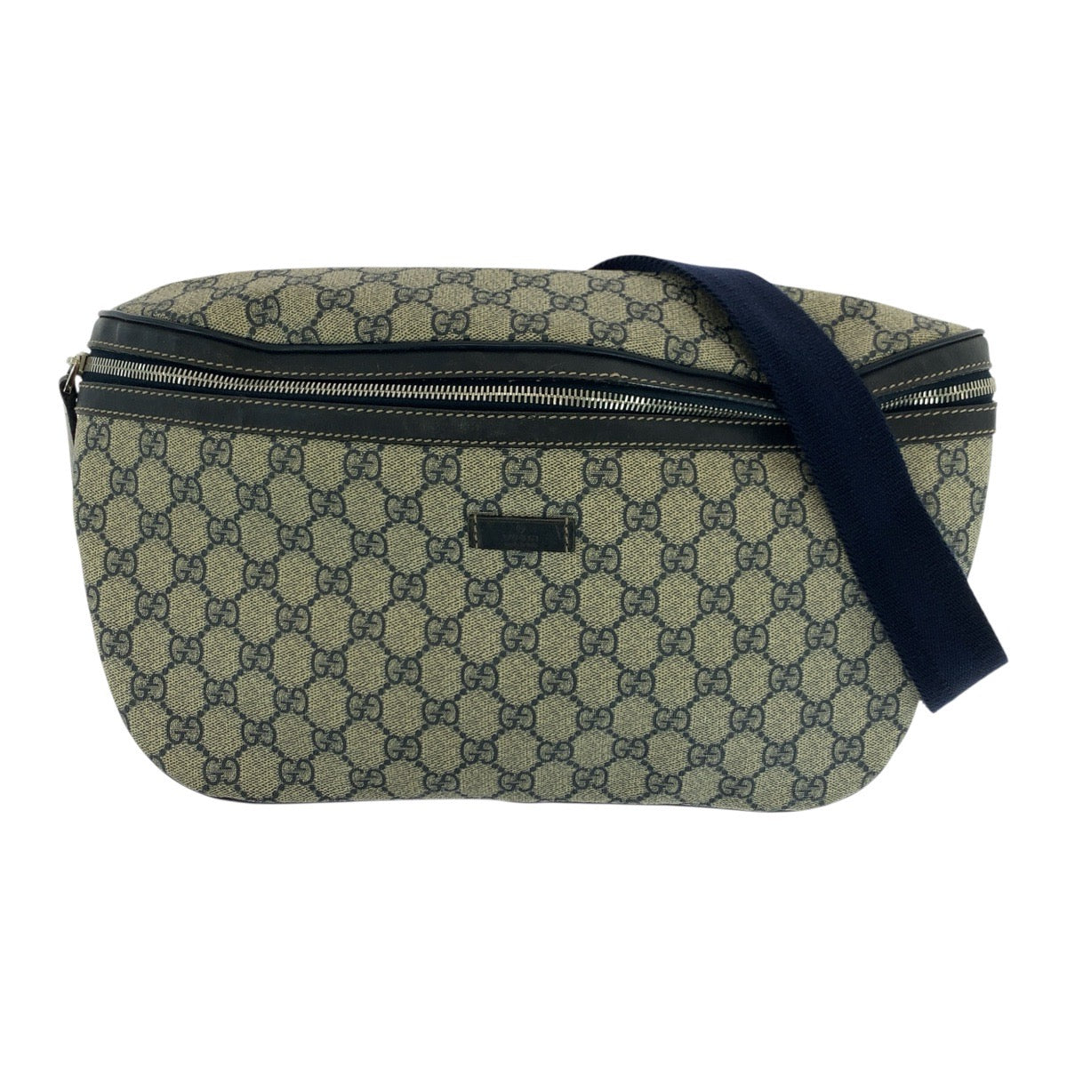 GUCCI Shoulder Bag 211110 GG Supreme Canvas Beige Navy SilverMetal Shoulder Bag Bum Bag Sling bag mens Used Authentic