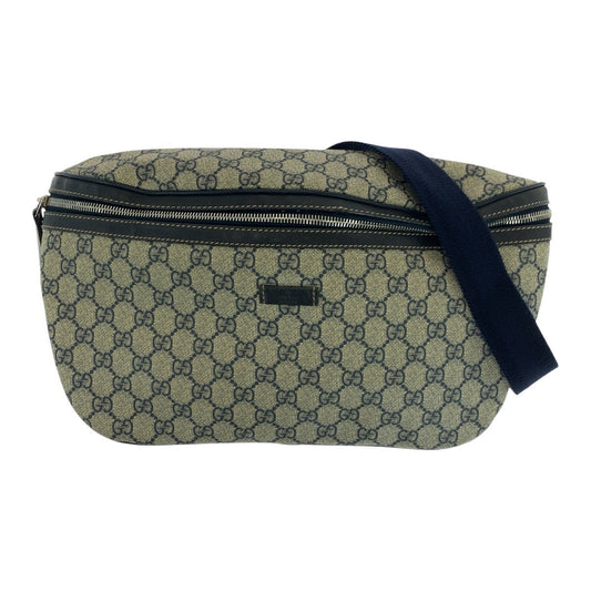 GUCCI Shoulder Bag 211110 GG Supreme Canvas Beige Navy SilverMetal Shoulder Bag Bum Bag Sling bag mens Used Authentic