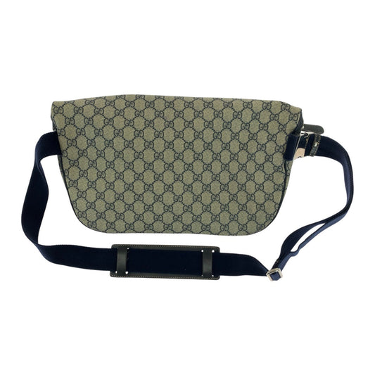 GUCCI Shoulder Bag 211110 GG Supreme Canvas Beige Navy SilverMetal Shoulder Bag Bum Bag Sling bag mens Used Authentic