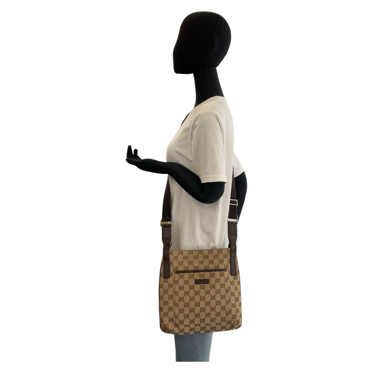 GUCCI Shoulder Bag 122793 GG canvas, leather Beige Brown SilverMetal Shoulder Bag pochette Women Used Authentic