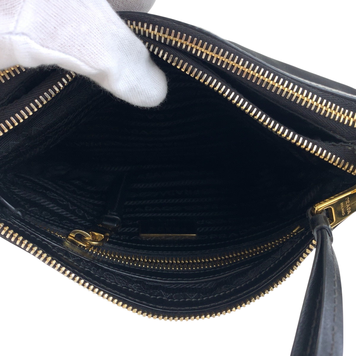 PRADA Shoulder Bag 1BH046 Nylon black Shoulder Bag pochette Test logo Women Used Authentic