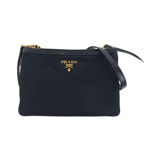 PRADA Shoulder Bag 1BH046 Nylon black Shoulder Bag pochette Test logo Women Used Authentic