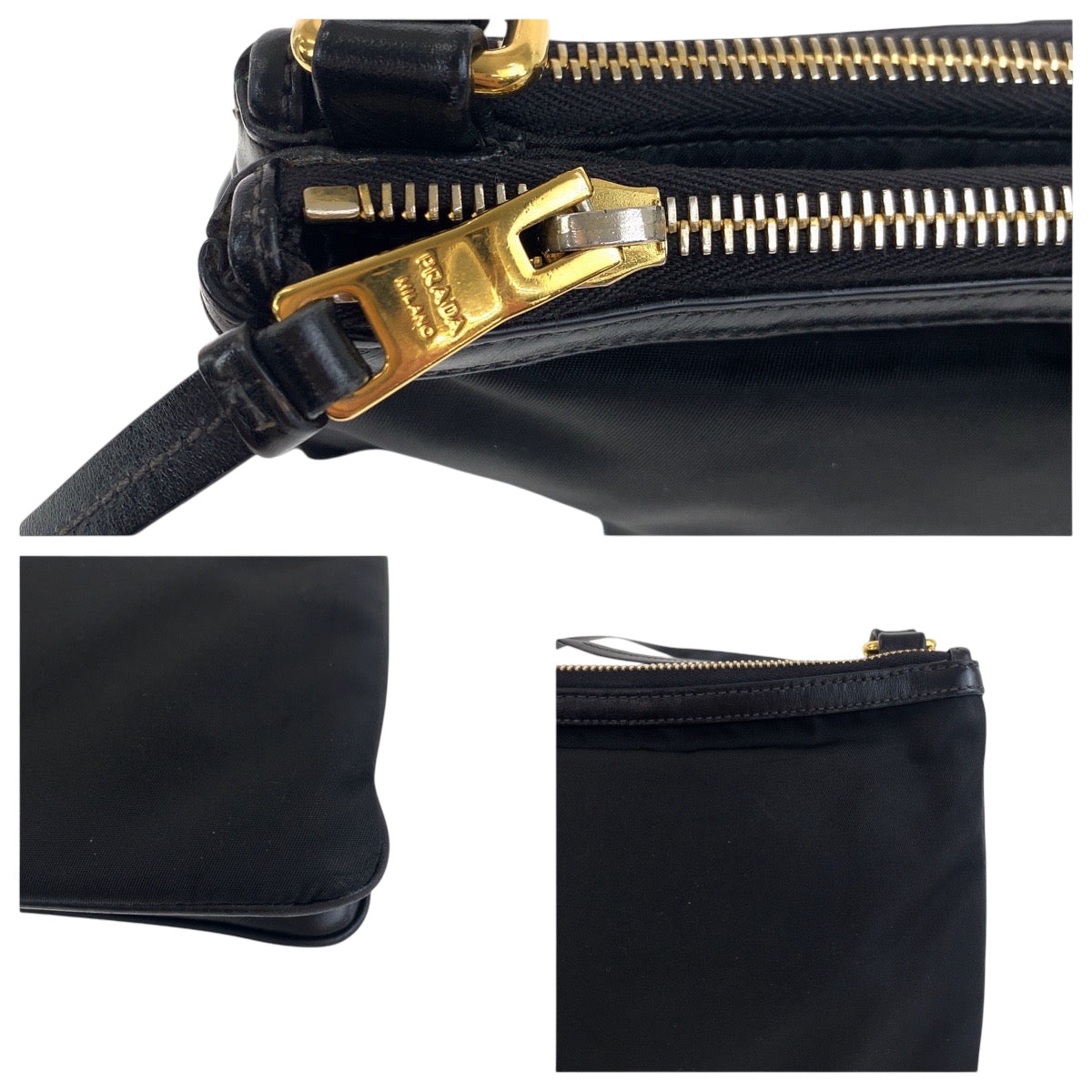 PRADA Shoulder Bag 1BH046 Nylon black Shoulder Bag pochette Test logo Women Used Authentic