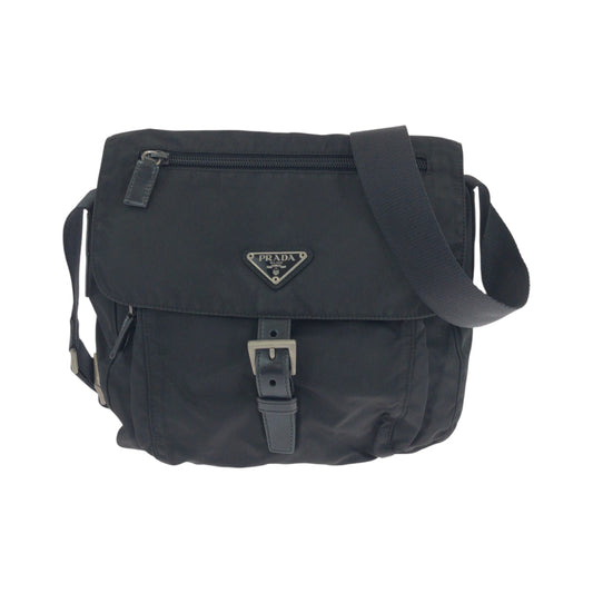 PRADA Shoulder Bag Nylon black Shoulder Bag pochette Test Triangle With logo mens Used Authentic
