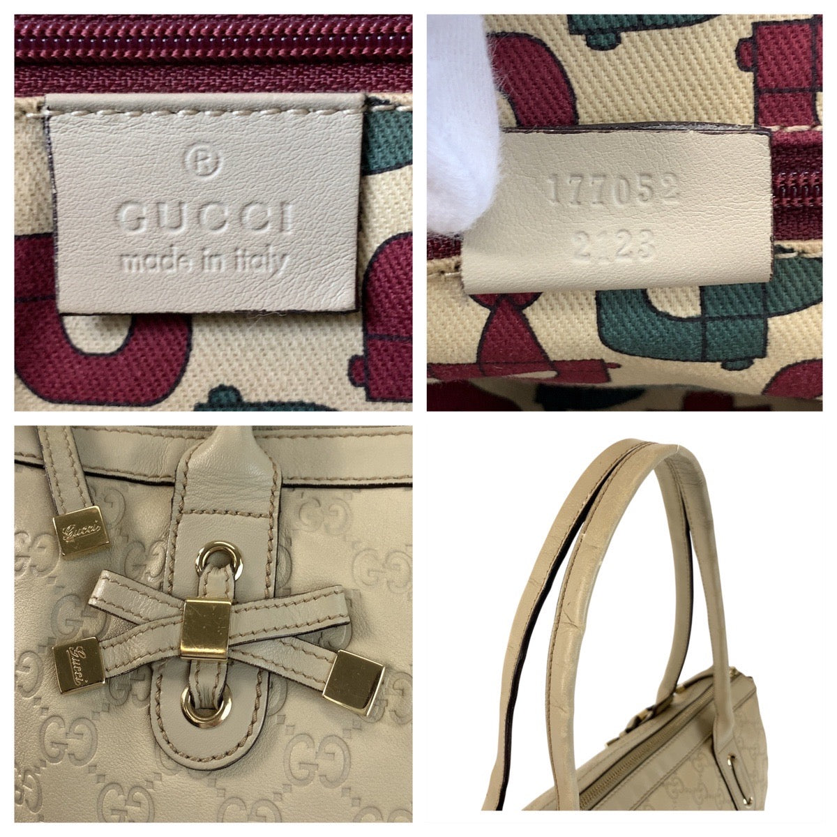 GUCCI Tote Bag 177052 leather beige Tote Bag Shoulder Bag Guccishima Princey Women Used Authentic