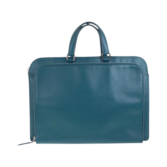 PRADA Business bag leather Green SilverMetal Safiano Triangle With logo