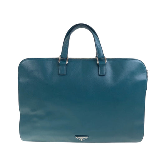PRADA Business bag leather Green SilverMetal Safiano Triangle With logo