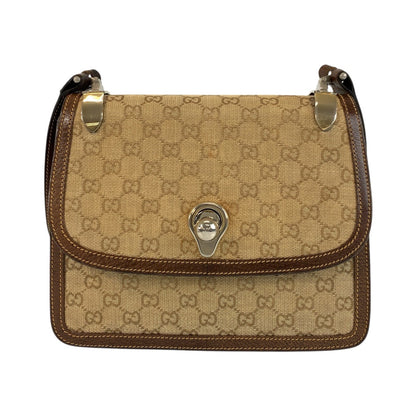 GUCCI Shoulder Bag GG canvas, leather Beige brown Old Gucci Women Used Authentic