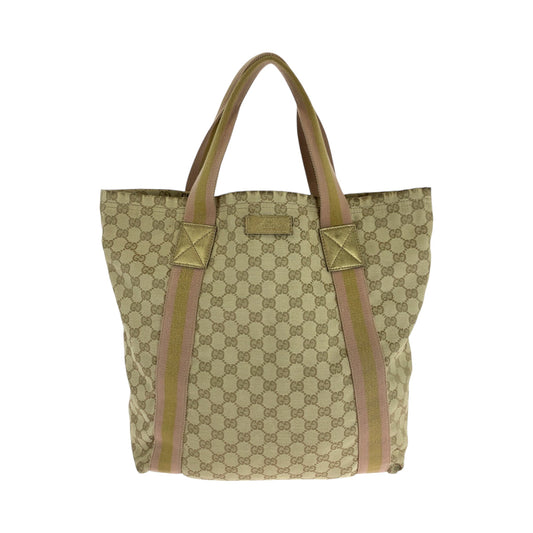 GUCCI Tote Bag 189669 GG canvas Beige gold pink Tote Bag Shoulder Bag Sherry line Women Used Authentic