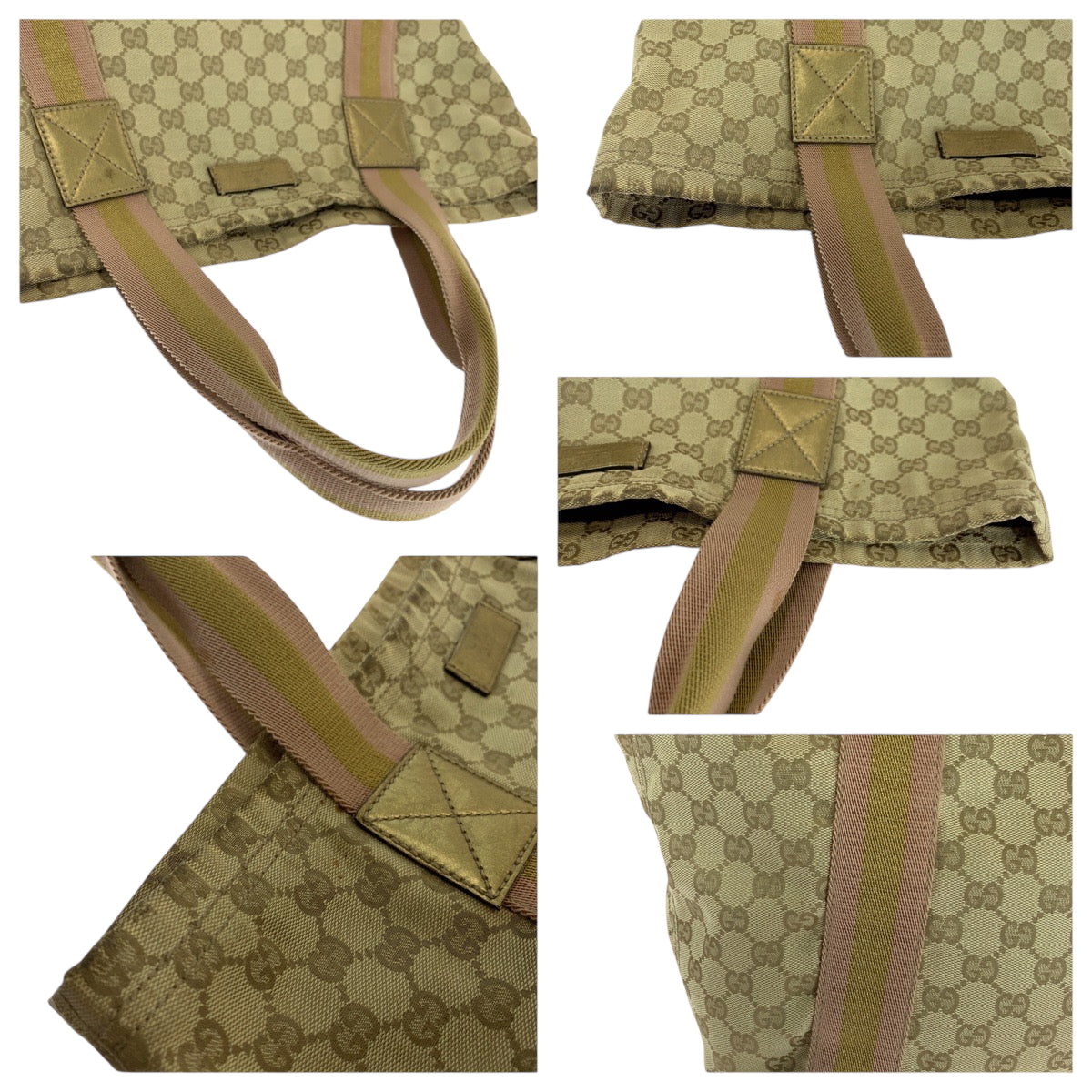 GUCCI Tote Bag 189669 GG canvas Beige gold pink Tote Bag Shoulder Bag Sherry line Women Used Authentic