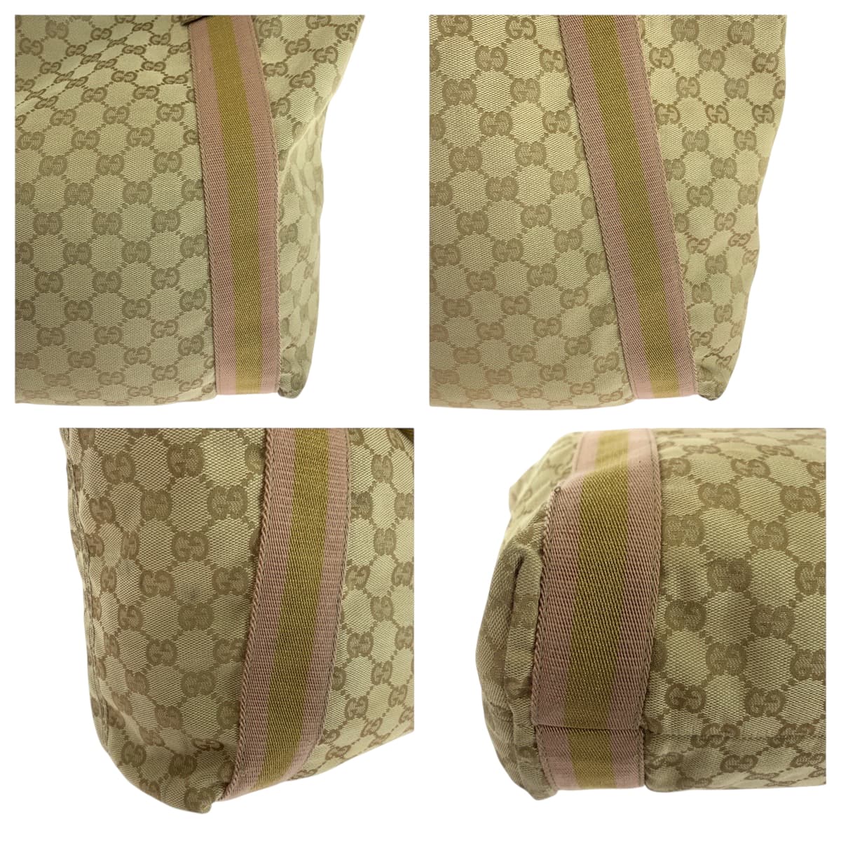 GUCCI Tote Bag 189669 GG canvas Beige gold pink Tote Bag Shoulder Bag Sherry line Women Used Authentic