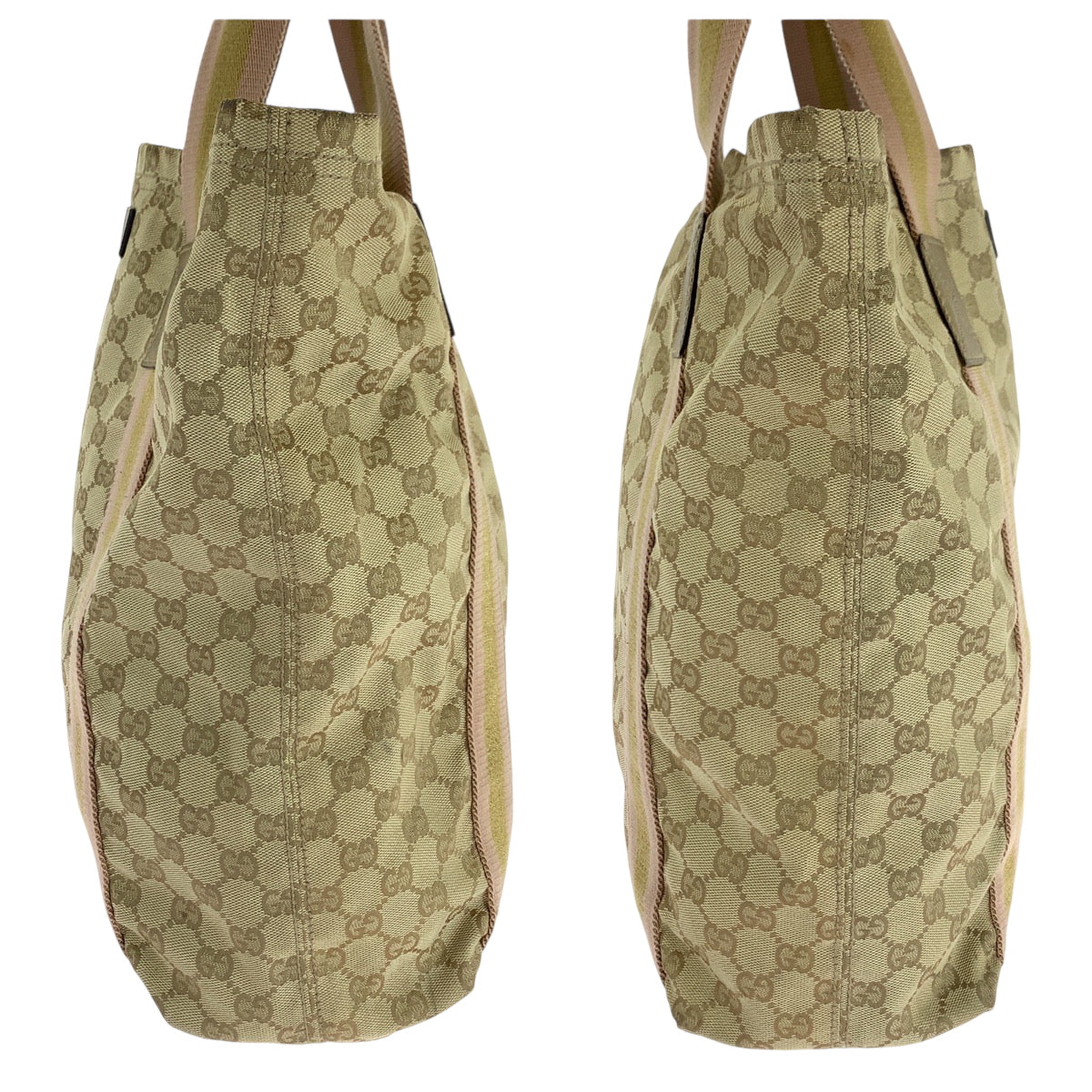 GUCCI Tote Bag 189669 GG canvas Beige gold pink Tote Bag Shoulder Bag Sherry line Women Used Authentic