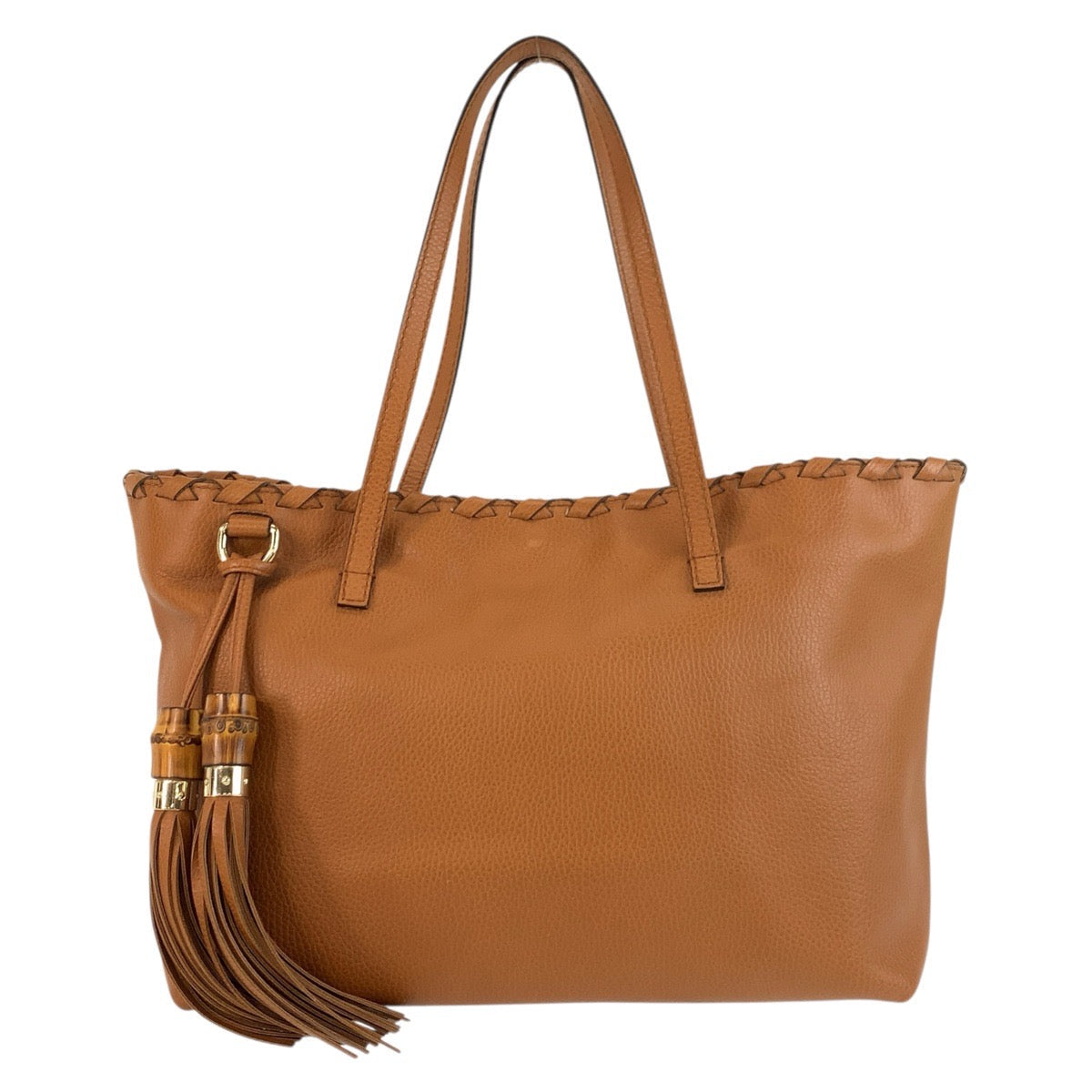 GUCCI Tote Bag 354665 leather Brown Gold Metal Bamboo Tassel