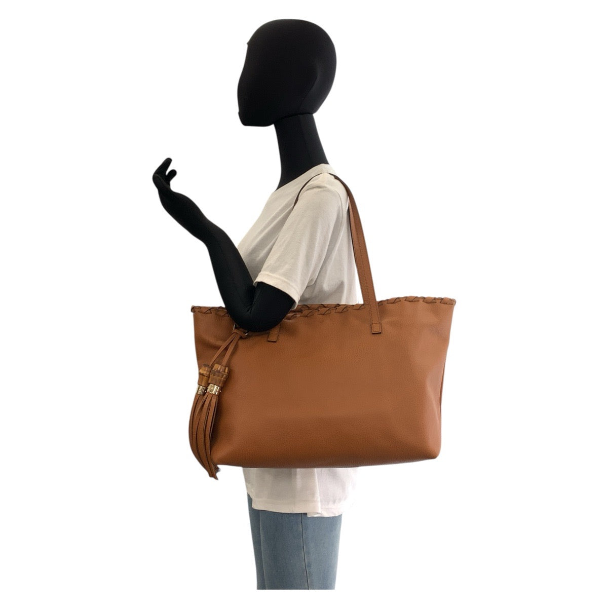 GUCCI Tote Bag 354665 leather Brown Gold Metal Bamboo Tassel