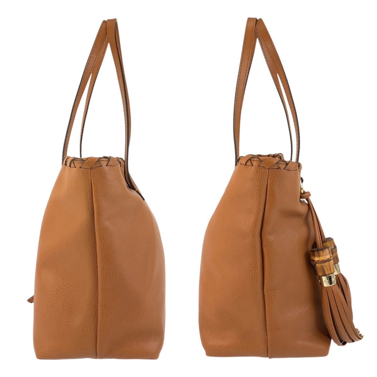 GUCCI Tote Bag 354665 leather Brown Gold Metal Bamboo Tassel