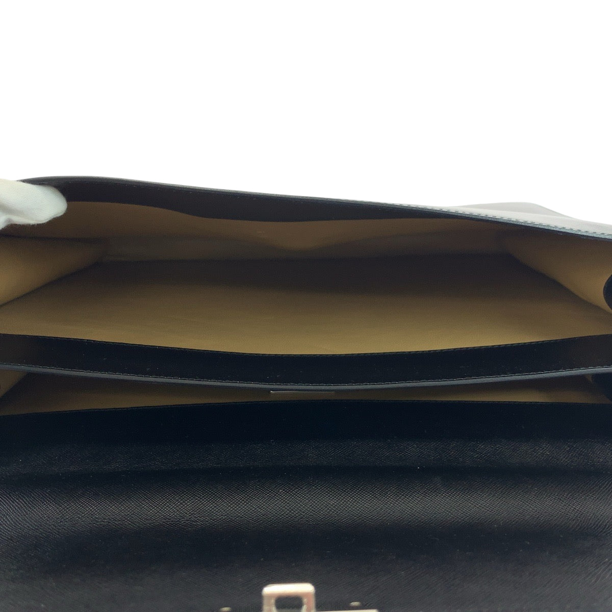 PRADA Business bag leather Black SilverMetal Business bag handbag Safiano logo mens Used Authentic