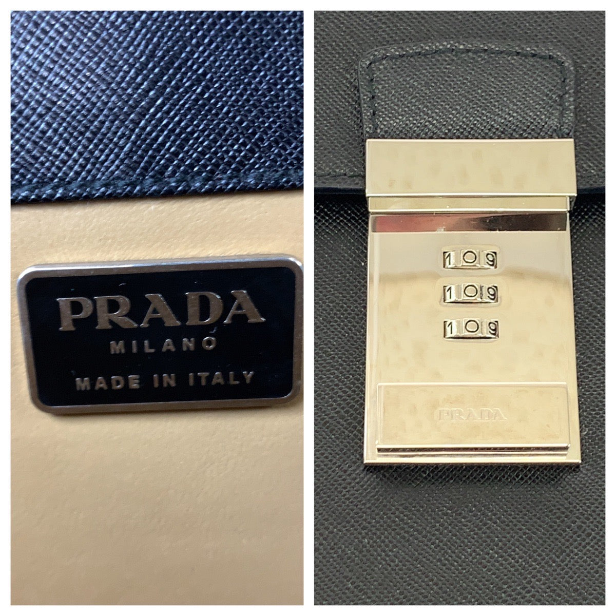 PRADA Business bag leather Black SilverMetal Business bag handbag Safiano logo mens Used Authentic
